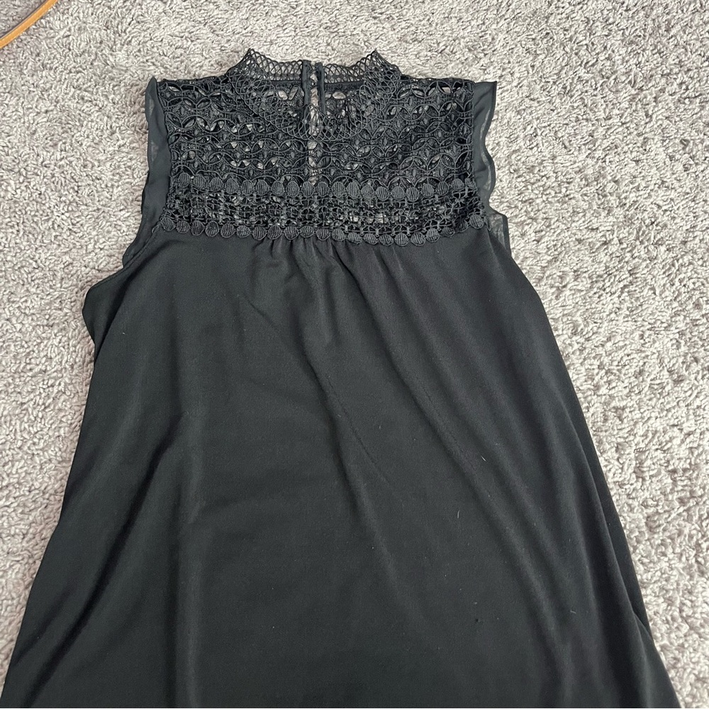 Black Express High Neck Sleeveless Shirt with Crochet Detail. S